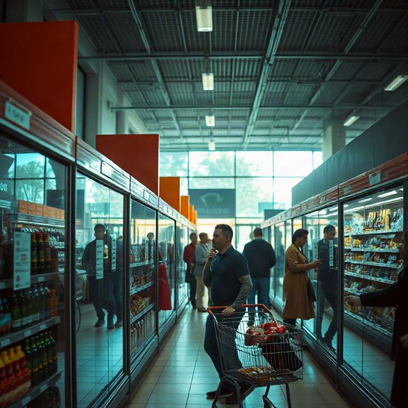 Góndola de supermercado con etiquetas de precios en Uruguay